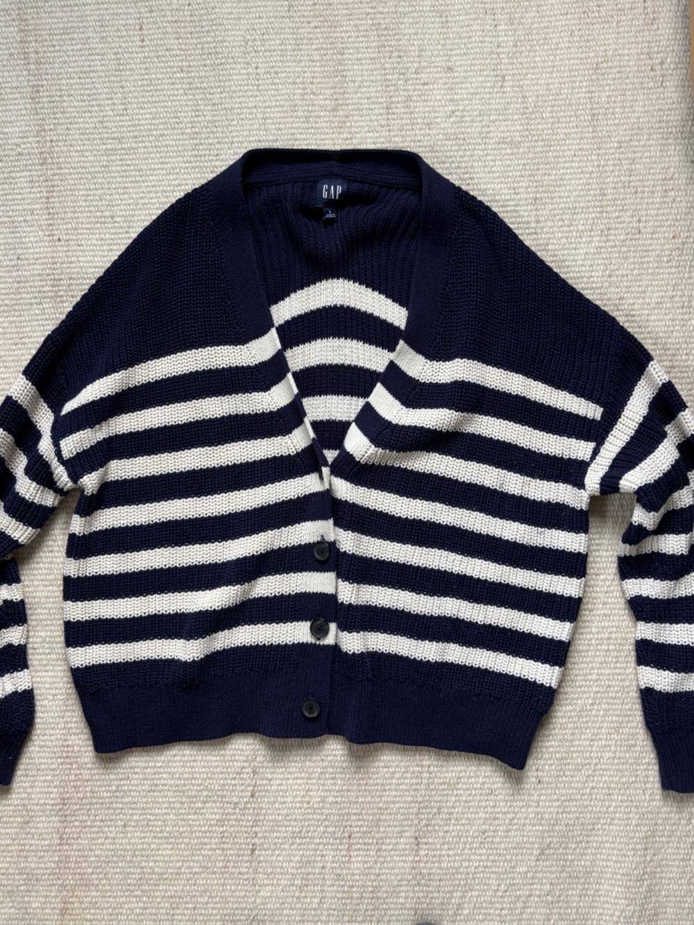 GAP Navy and White Striped Knit Sweater